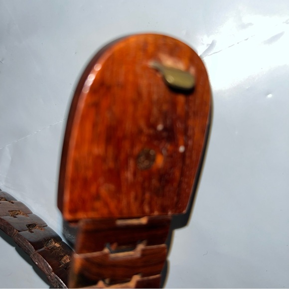 WOODEN brown hinged vintage 1970s Belt 38”long wooden Hook Buckle Glazed unisex - Picture 10 of 15